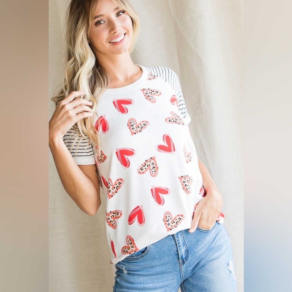 7th Ray Women's Red Black Love Valentine's Day Heart Print Top Size Large